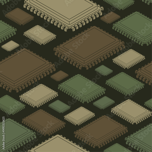 CPU PC Military pattern seamless. IP troops texture. Processor Army background.
