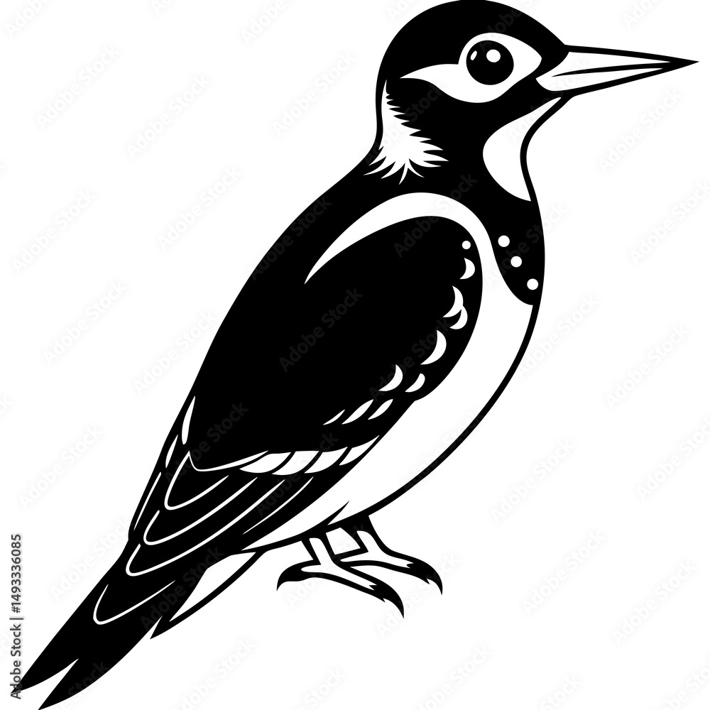 Obraz premium Black and White Illustration of a Northern Flicker Woodpecker