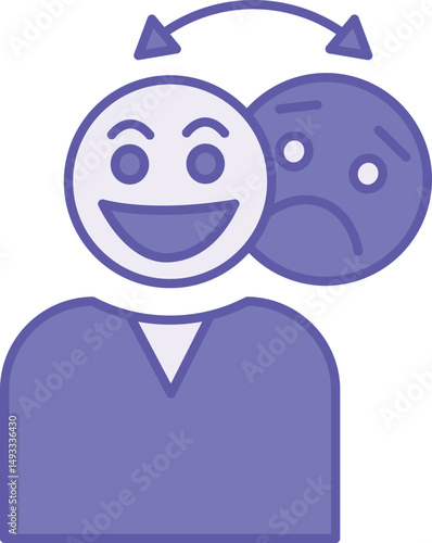 Colored Bipolar Icon. Vector Illustration. Mental Disorder, Mood Swings. Person Smiling and Sad. Mental Health Concept