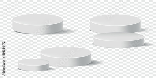 Podium 3d set. Realistic platform white. Vector illustration  
