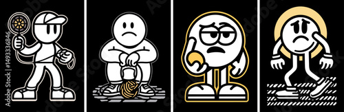 Unique Doodle Illustration of Cartoon Characters with Diverse Expressions