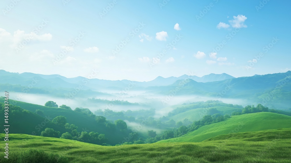 Fototapeta premium Vast green hills under clear blue sky