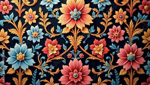 Intricate floral damask textile, rich textures , wallpaper, decor