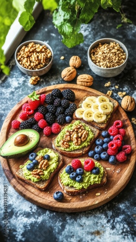 Healthy Breakfast with Avocado and Fruits