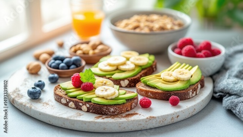Healthy Breakfast with Avocado and Fruits