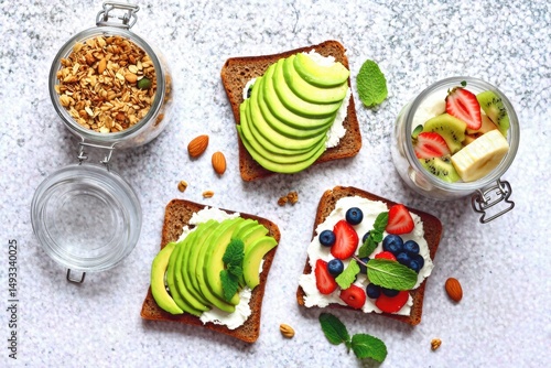 Healthy Breakfast with Avocado and Fruits