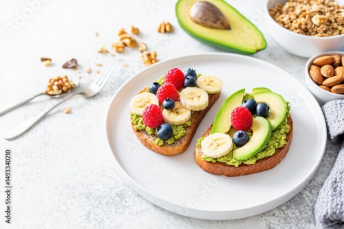 Healthy Breakfast with Avocado and Fruits