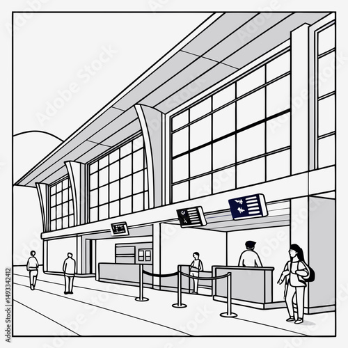 Modern airport terminal building exterior design illustration