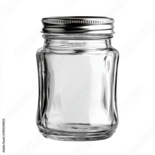 Empty Glass Jar with Metal Lid - Isolated on White