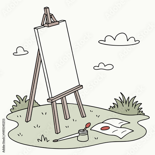 Blank canvas on easel outdoors professional design element