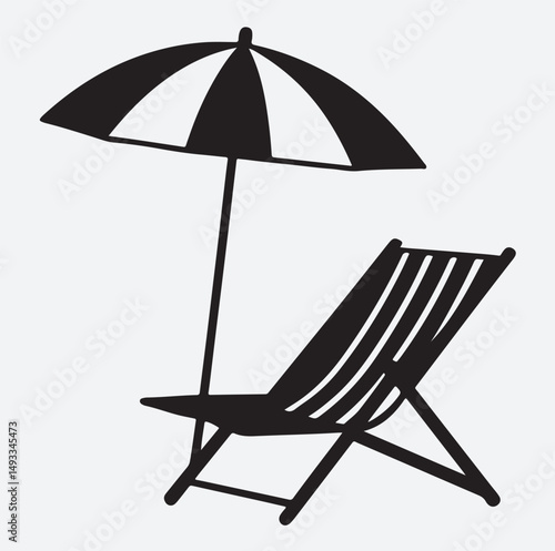 beach chair and umbrella silhouette vector art illustration, beach chair and umbrella