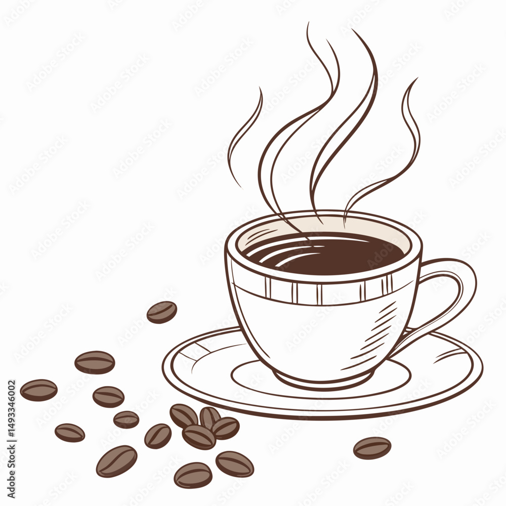 Obraz premium Aromatic coffee cup steam beans drink beverage cafe