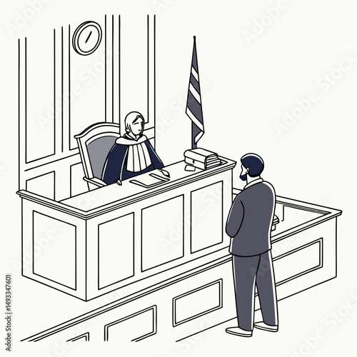 Courtroom scene judge defendant law justice legal system