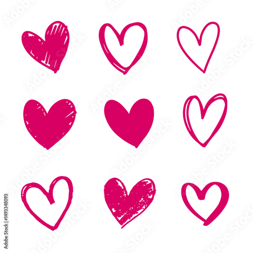 Hearts doodle icons sketch draw style vector