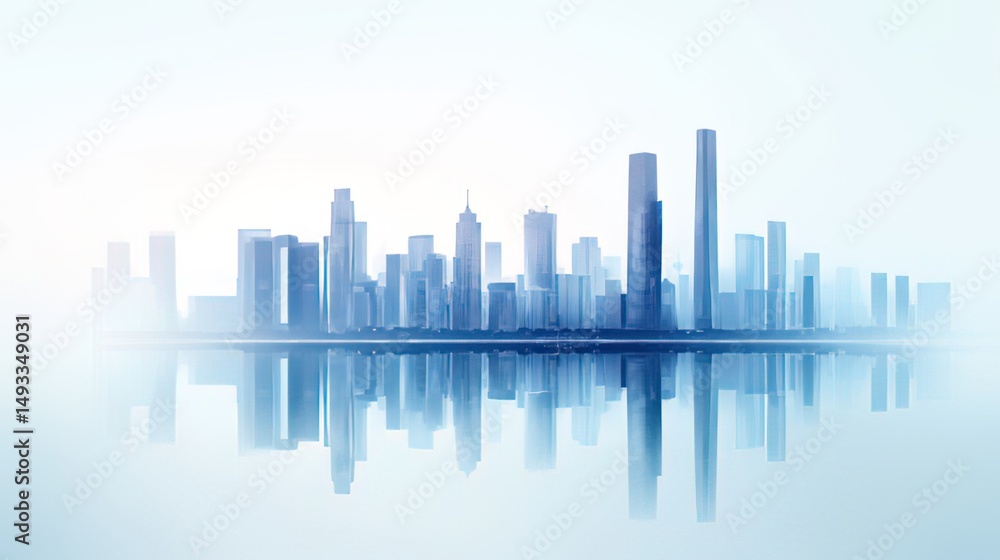 Fototapeta premium Abstract City Skyline Vector - Blue & White Minimalist Business Design (Corporate Branding/Urban Development)