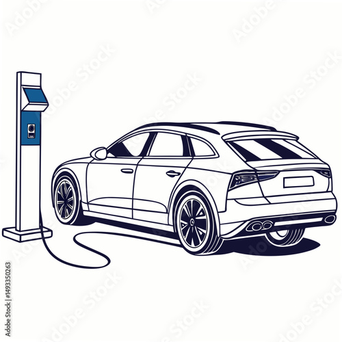 Electric car charging station illustration clean cutout image