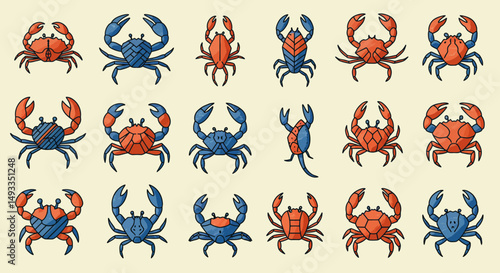 Colorful Cartoon Crabs in a Seamless Pattern Design