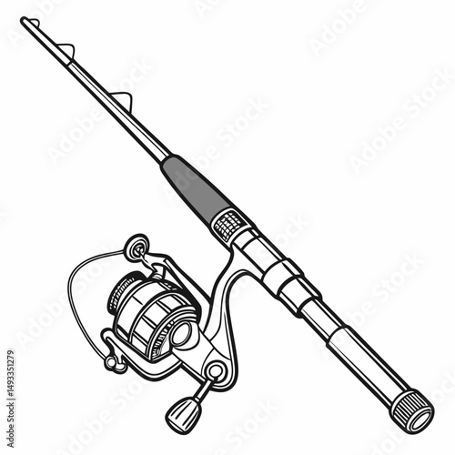 Fishing rod and reel line art illustration design