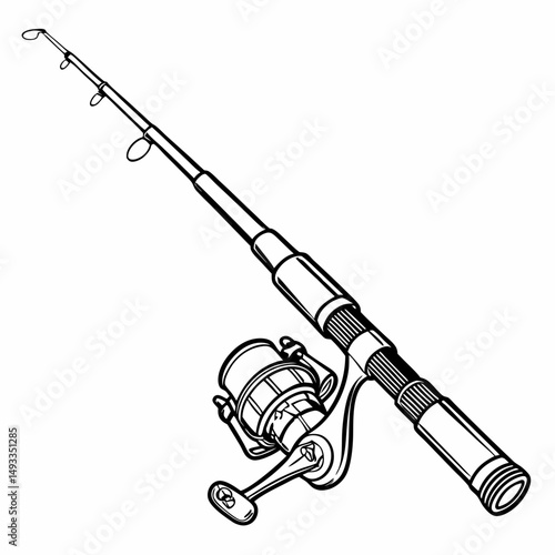 Fishing rod and reel line art illustration design