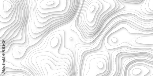 Abstract white paper cut background with line. 3d topography relief. Vector topographic illustration. realistic papercut decoration textured with wavy layer and shadow. seamless pattern wave design.