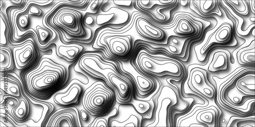 Abstract design with black and white abstract papercut and multi-layer cutout geometric pattern. Multi layered paper art waves background & Metal plates concept. Vector Topographic canyon geometric te