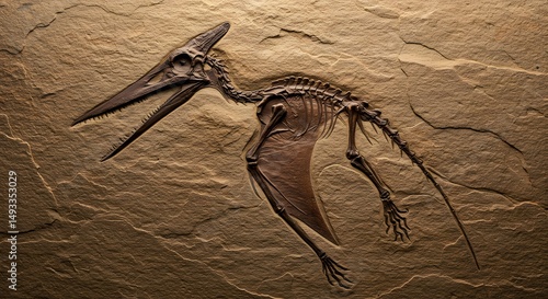 Pterodactyl Fossil Embedded in Stone Displaying Wing Structure