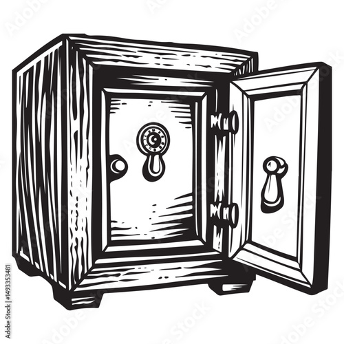 Safe Locker, Secure Black and White Vector, Security Icon, Vintage Safe with Dial Lock