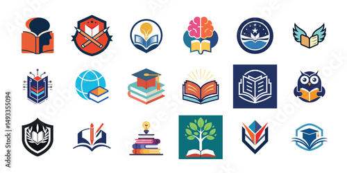 set of colorful book icon on white background