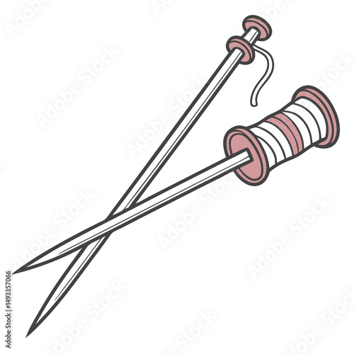Knitting needles and yarn spool illustration craft supplies hobby design element