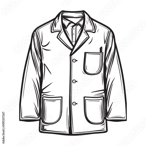 Hand Drawn Lab Coat Illustration Stylish Science and Laboratory Fashion, Medical lab coat