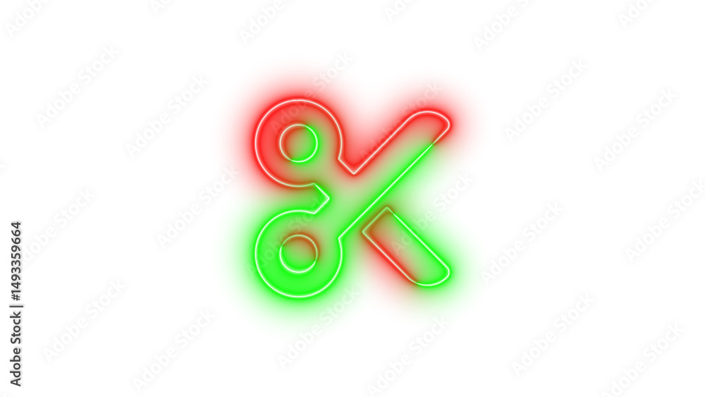 Fototapeta premium Neon scissors icon glowing with transparent background