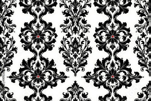 Bold black and white damask pattern with sharp lines , design, abstract