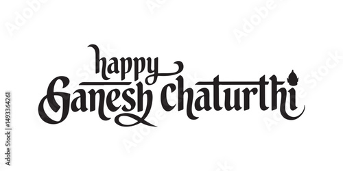 Happy Ganesh chaturthi black calligraphy text vactor