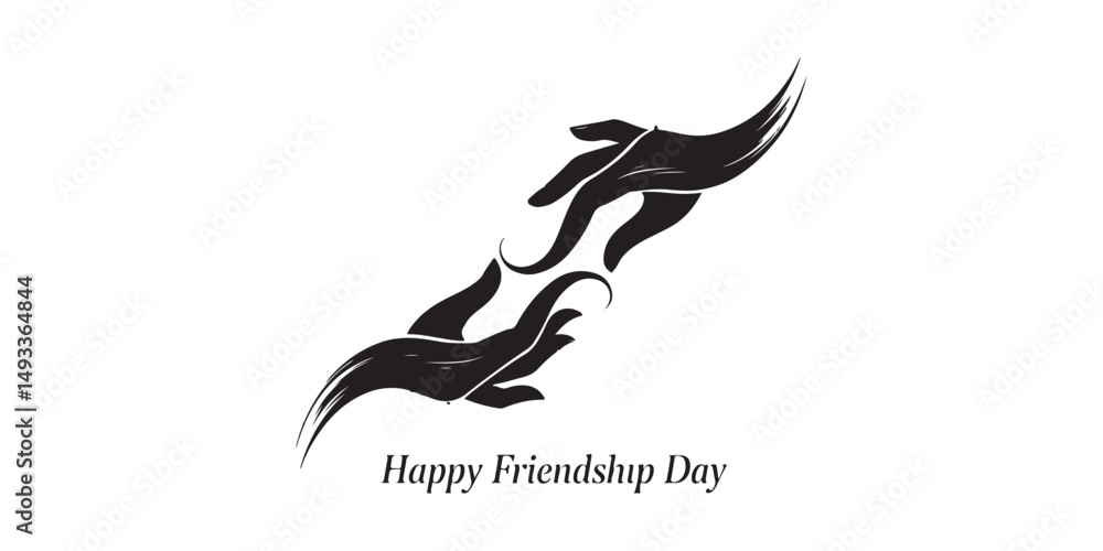 Naklejka premium Happy friendship day black calligraphy text and stylish hands 