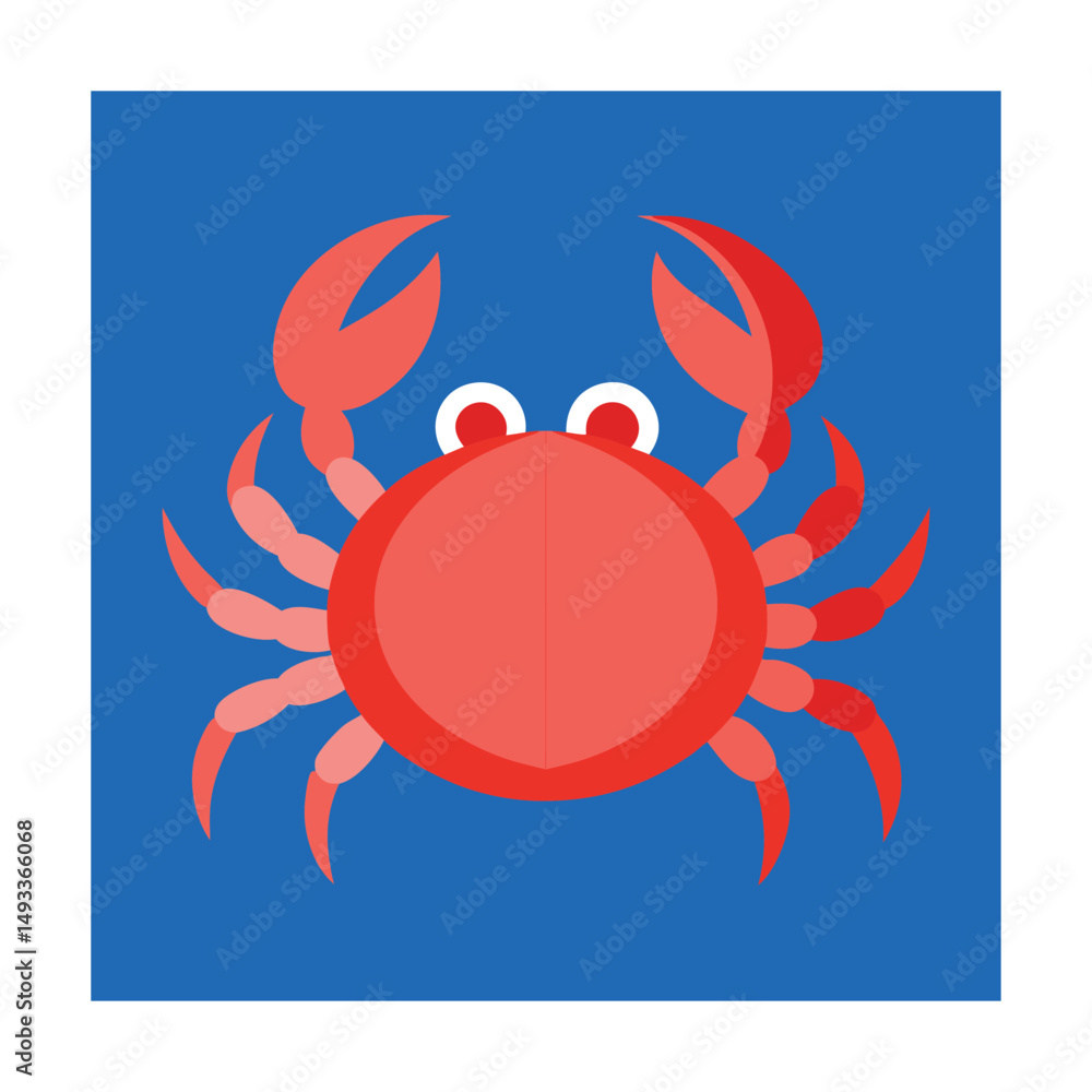 Colorful illustration of a cartoon crab on a vibrant blue background for aquatic themes Colorful illustration of a cartoon crab on a vibrant blue background for aquatic themes
