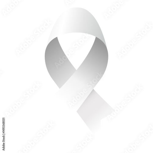 White awareness ribbon symbol, representing peace, non-violence, lung cancer, bone cancer, and violence against women awareness campaign, vector illustration with transparent background