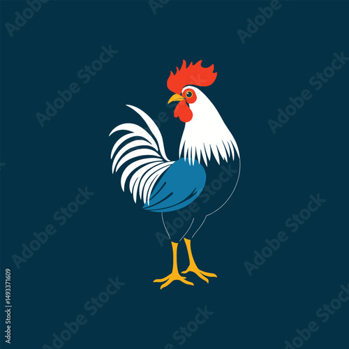Gallic Rooster National Symbol of France Vector Illustration in Blue White Red French Flag Colors Stylized Cockerel Icon for French Culture Heritage and Sporting Events Design Element