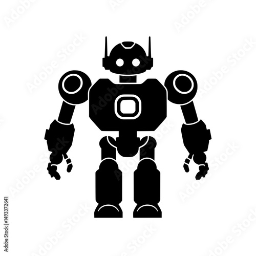Bold Black Silhouette Robot Icon Vector Illustration