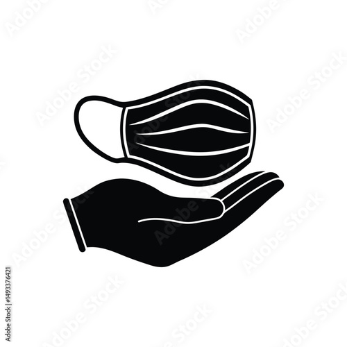 Flat and Minimal Medical face mask in hand icon vector illustration isolated on white background