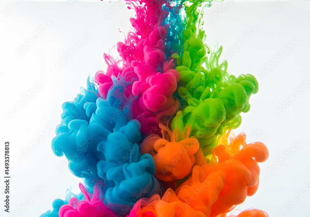 Obraz premium Abstract neon color paint dripping on water. Suitable for design projects, backgrounds and concept art