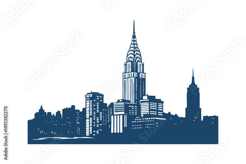 New York City skyline silhouette vector clipart isolated illustration, iconic NYC landmarks outline, perfect for design, print, and digital projects