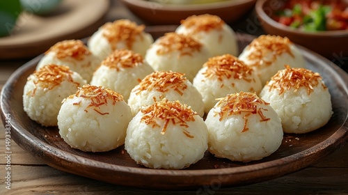 Rice balls topped with toasted coconut