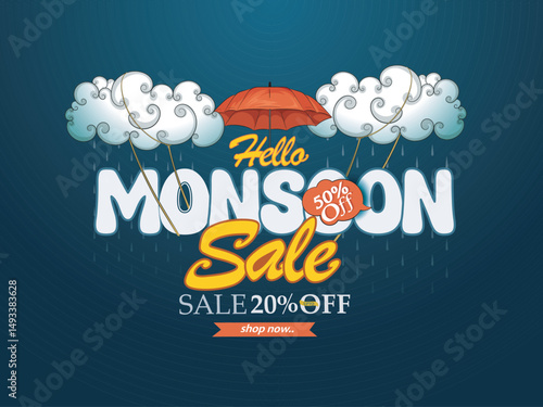 vector illustration,Banner Monsoon season Offer for Monsoon season.