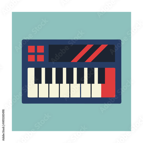 Digital synthesizer illustration in a minimalist and retro style for music and sound design.