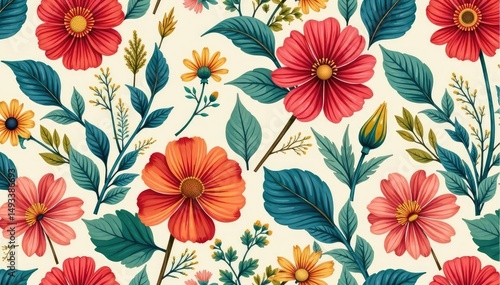 Nature inspired floral motif seamlessly repeats , nature, botanical