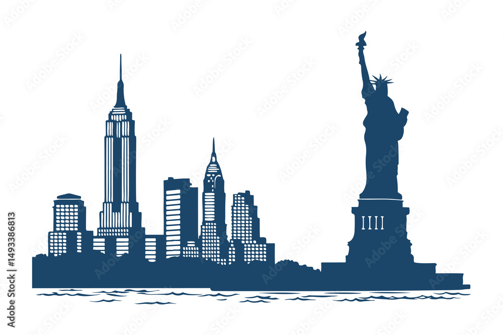 Naklejka premium New York City skyline silhouette vector clipart isolated illustration, iconic NYC landmarks outline, perfect for design, print, and digital projects