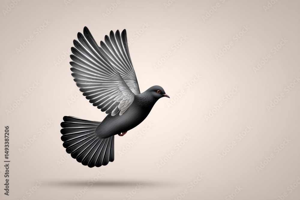 Obraz premium a minimalist silhouette of a bird flying upward against a plain background