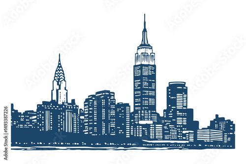 New York City skyline silhouette vector clipart isolated illustration, iconic NYC landmarks outline, perfect for design, print, and digital projects