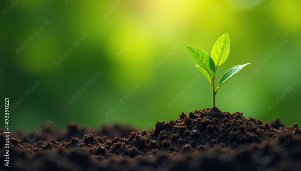 Fototapeta premium Small, vibrant sapling with visible roots, isolated , beginning, white