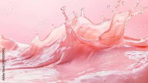 Pink liquid splash creating dynamic shapes on pink background